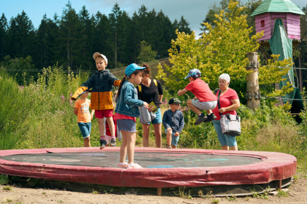 Groupe d'enfants sur trampoline Groupe d'enfants sur trampoline